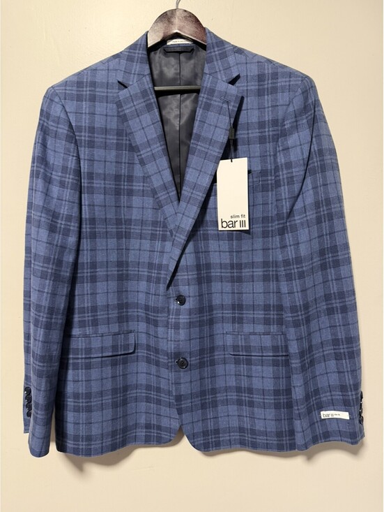 Bar III Other - Bar Ill Slim 44R Sport Coat Jacket Blazer Blue Check MSRP $295 New w Tags